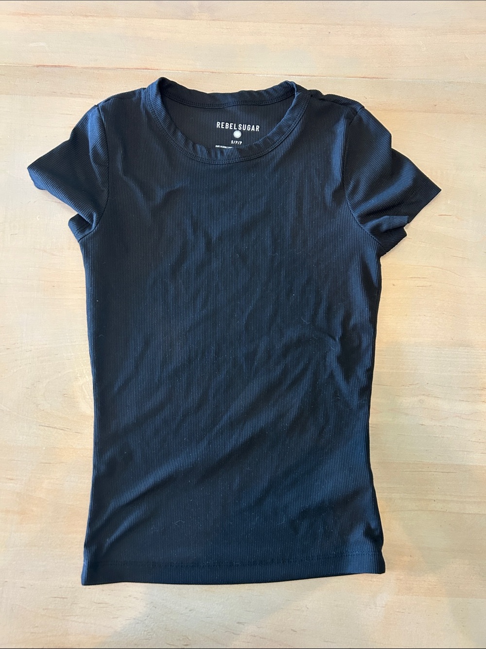 Rebel Sugar Black Ribbed Short Sleeve Tee